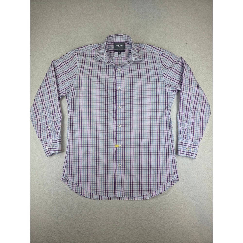 Bonobos Mens Slim Fit Stretch Dress Shirt Purple Blue Plaid Check 15 32 LS